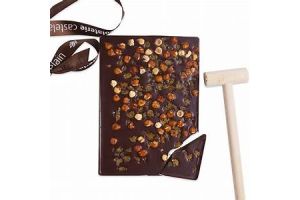 Plaque à casser chocolat noir avec maillet 450gr, noisettes / pistaches / raisins